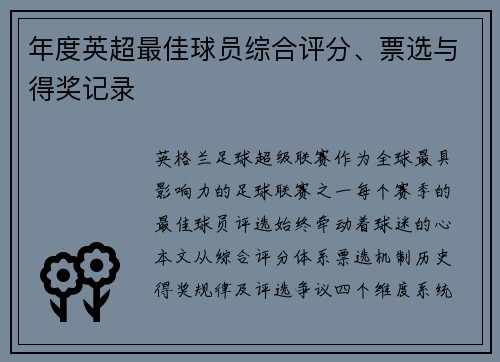 年度英超最佳球员综合评分、票选与得奖记录